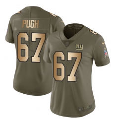 Women's Nike New York Giants #67 Justin Pugh Limited Olive/Gold 2017 Salute to Service NFL Jersey