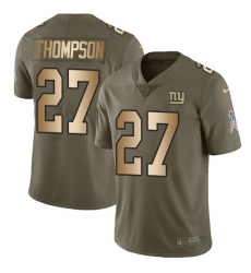 Men's Nike New York Giants #27 Darian Thompson Limited Olive/Gold 2017 Salute to Service NFL Jersey
