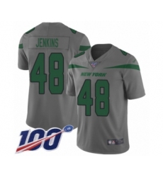 Men's New York Jets #48 Jordan Jenkins Limited Gray Inverted Legend 100th Season Football Jersey