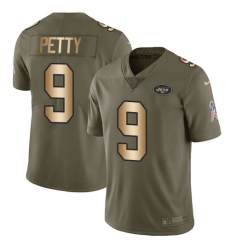 Youth Nike New York Jets #9 Bryce Petty Limited Olive/Gold 2017 Salute to Service NFL Jersey