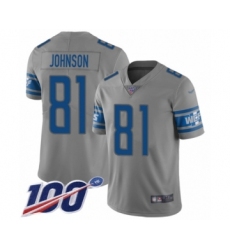 Men's Detroit Lions #81 Calvin Johnson Limited Gray Inverted Legend 100th Season Football Jersey