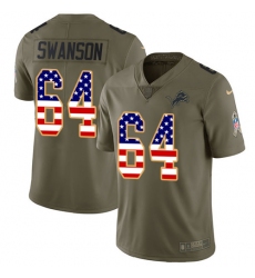 Men's Nike Detroit Lions #64 Travis Swanson Limited Olive/USA Flag Salute to Service NFL Jersey
