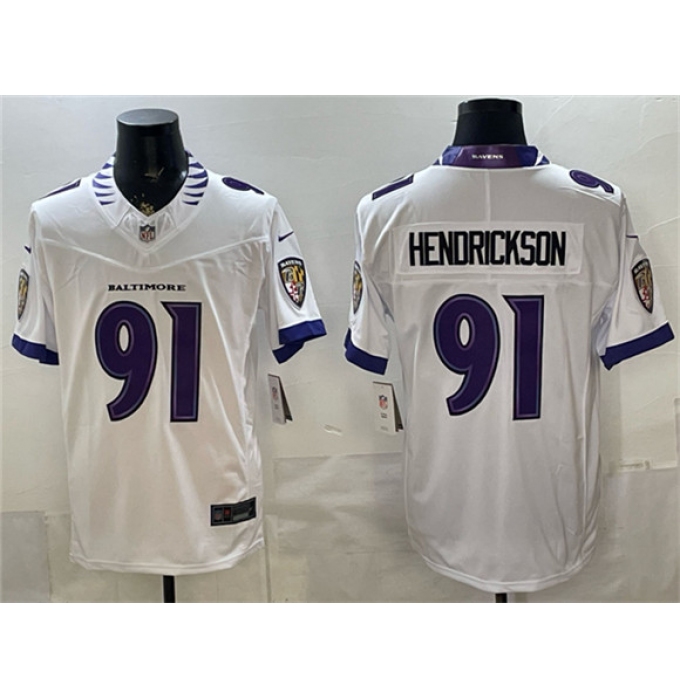 Men's Baltimore Ravens #91 Trey Hendrickson White 2026 F.U.S.E. Vapor Stitched Limited Football Stitched Jersey