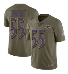 Men's Nike Baltimore Ravens #55 Terrell Suggs Limited Olive 2017 Salute to Service NFL Jersey