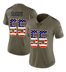 Women's Nike Baltimore Ravens #55 Terrell Suggs Limited Olive/USA Flag Salute to Service NFL Jersey