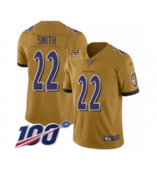Men's Baltimore Ravens #22 Jimmy Smith Limited Gold Inverted Legend 100th Season Football Jersey