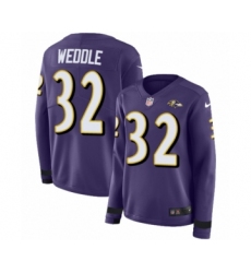 Women's Nike Baltimore Ravens #32 Eric Weddle Limited Purple Therma Long Sleeve NFL Jersey