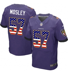 Men's Nike Baltimore Ravens #57 C.J. Mosley Elite Purple Home USA Flag Fashion NFL Jersey