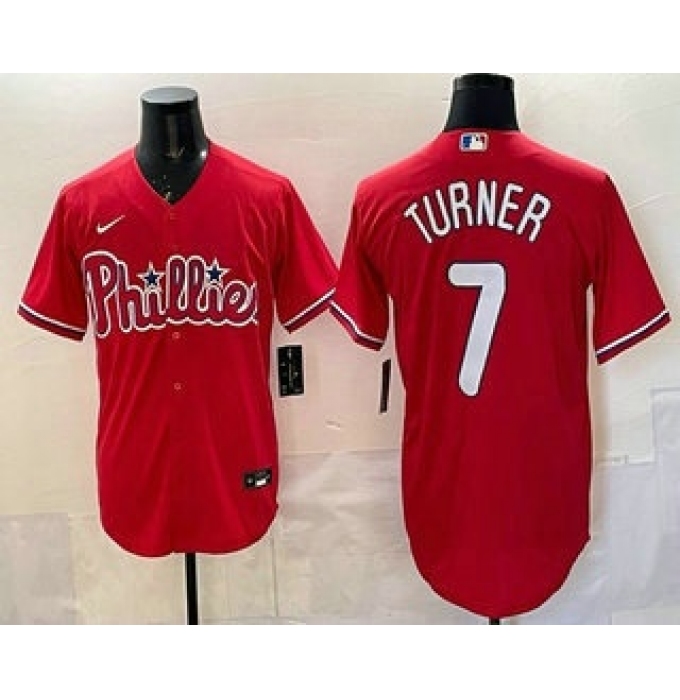 Men's Philadelphia Phillies #7 Trea Turner Red Cool Base Stitched Jersey