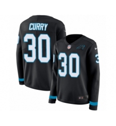Women's Nike Carolina Panthers #30 Stephen Curry Limited Black Therma Long Sleeve NFL Jersey