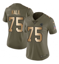 Women's Nike Carolina Panthers #75 Matt Kalil Limited Olive/Gold 2017 Salute to Service NFL Jersey