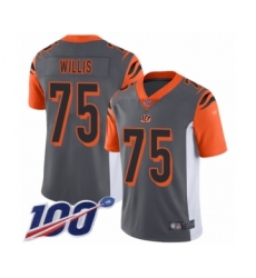 Men's Cincinnati Bengals #75 Jordan Willis Limited Silver Inverted Legend 100th Season Football Jersey