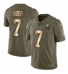 Men's Nike Cleveland Browns #7 DeShone Kizer Limited Olive/Gold 2017 Salute to Service NFL Jersey