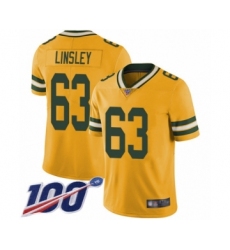 Men's Green Bay Packers #63 Corey Linsley Limited Gold Rush Vapor Untouchable 100th Season Football Jersey