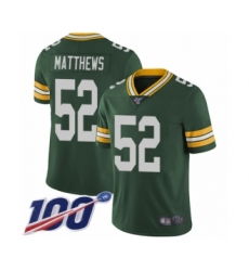 Men's Green Bay Packers #52 Clay Matthews Green Team Color Vapor Untouchable Limited Player 100th Season Football Jersey