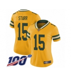 Women's Green Bay Packers #15 Bart Starr Limited Gold Rush Vapor Untouchable 100th Season Football Jersey