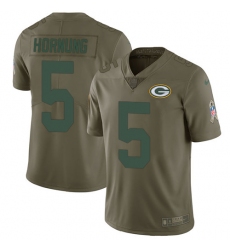 Men's Nike Green Bay Packers #5 Paul Hornung Limited Olive 2017 Salute to Service NFL Jersey