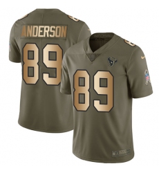 Men's Nike Houston Texans #89 Stephen Anderson Limited Olive/Gold 2017 Salute to Service NFL Jersey
