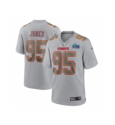 Men's Kansas City Chiefs #95 Chris Jones Gray Super Bowl LVII Patch Atmosphere Fashion Stitched Game Jersey