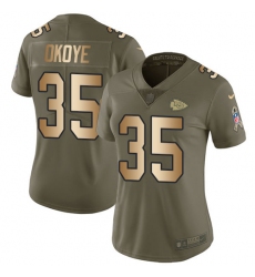 Women's Nike Kansas City Chiefs #35 Christian Okoye Limited Olive/Gold 2017 Salute to Service NFL Jersey