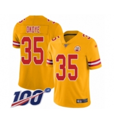 Youth Kansas City Chiefs #35 Christian Okoye Limited Gold Inverted Legend 100th Season Football Jersey